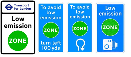 Verkeersborden m.b.t. zones met lage emissie in Londen