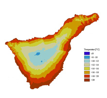 Temperaturverteilung auf Teneriffa 