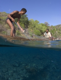 Fishermen in Indonesia using gill net