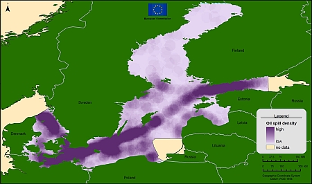 Density of detected oil spills in the Baltic Sea from 1998 to 2004