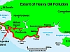 Map of South Wales and the Bristol Channel showing the shoreline most affected by oil