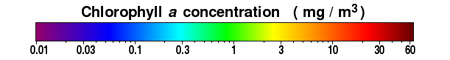 Chlorophyll colour scale for the above map