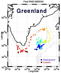 Argo float in Atlantic south of Greenland