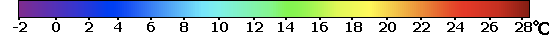 SST colour bar: range -2 degrees C to 28.5 degrees C.