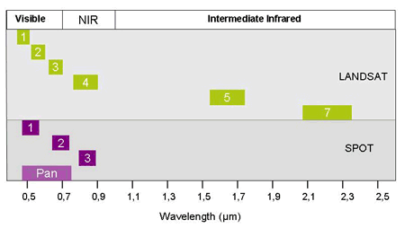 LANDSAT and SPOT spectral resolution