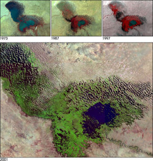 Shrinking of Lake Chad in Arfica through the years